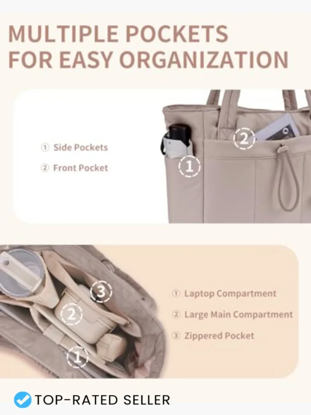 Puffy Tote Bag for Women Spacious Work Travel Gym Shoulder Bag with Laptop